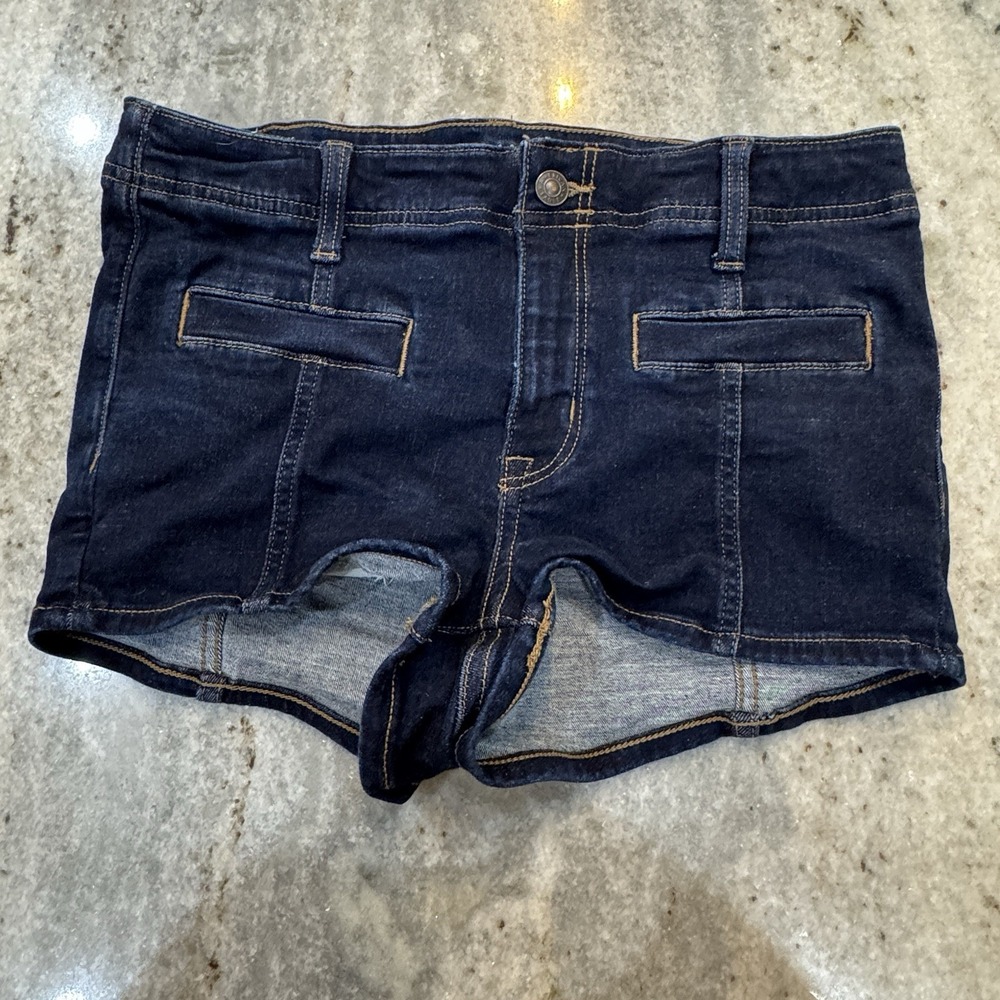 American Eagle 29" Size 4 Micro Shorts Dark Wash Bare Back Stretch Dark Wash